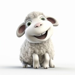 sheep white background, cute, 3D, cartoon, Generative AI, animal
