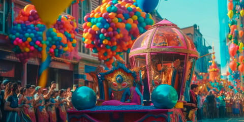 vibrant street parade with colorful floats and performers celebrating Kurban-bayram .Generative AI