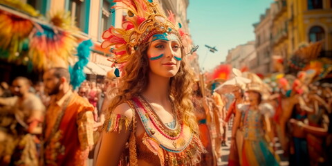 vibrant street parade with colorful floats and performers celebrating Kurban-bayram .Generative AI