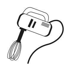 Vector illustration of a mixer in doodle style. A hand-drawn image of kitchen appliances for a pastry chef on a white background.