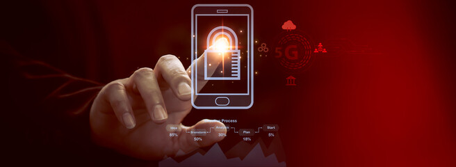 cyber security concept and internet privacy data protection Modern showing padlock protecting business and financial data to protect personal information on digital devices, data governance