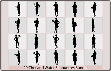 Fototapeta na wymiar Chef in restaurant silhouette,Cook vector silhouette,Restaurant Professions Silhouettes,