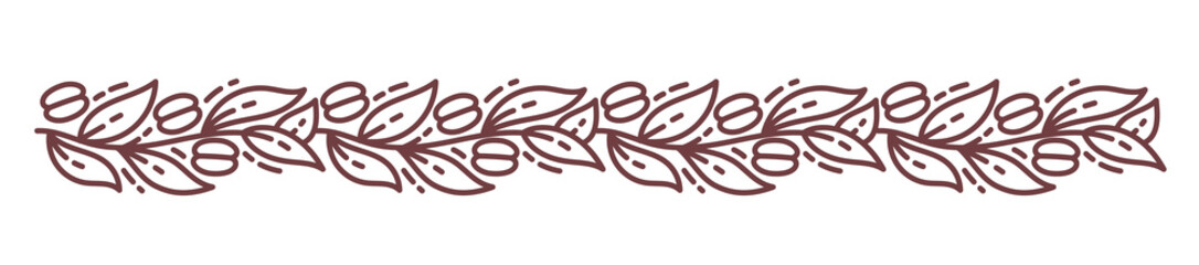 Obraz premium Coffee plant pattern. Floral ornament. Coffea horizontal design element. Editable outline stroke. Vector line.