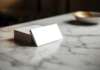 Elegant business card flat white color mockup on a marble surface, Generative AI