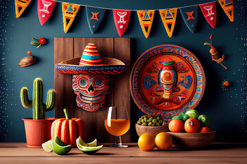 Beautiful mexican party decoration. Generative Ai