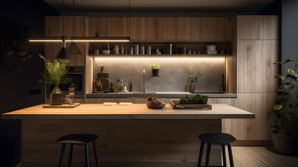 A kitchen with a window and a stove. The kitchen is dark and the sun is shining through the window