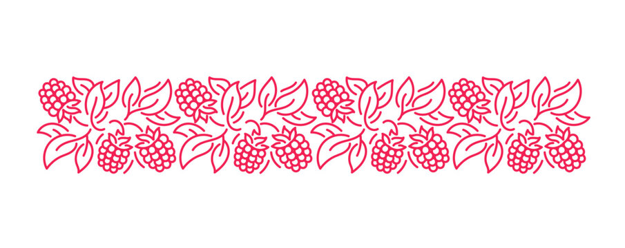 Raspberries line pattern ornament. Flourish background design element. Editable outline stroke. Vector line.