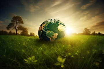 World environment and Earth Day concept with colorful globe and eco friendly enviroment. Generative ai.