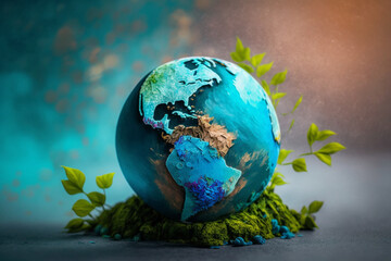 Naklejka na ściany i meble World environment and Earth Day concept with colorful globe and eco friendly enviroment. Generative ai.
