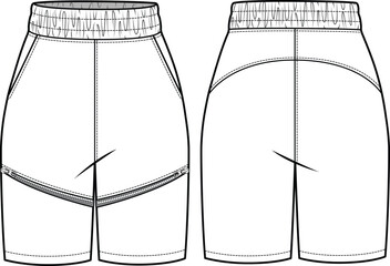 Fototapeta na wymiar Compression shorts Technical Flat Drawing Template