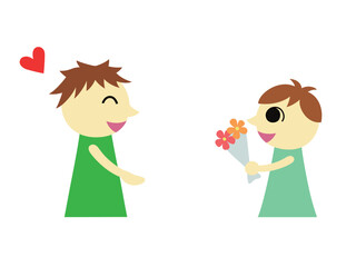 父親に花束を渡す男の子2