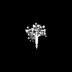 Ink pen with a tree on top icon isolated on dark background