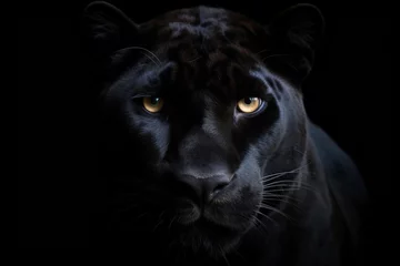Foto op Plexiglas Close-up on a black panther eyes on black © erika8213