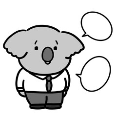 説明をするコアラの会社員