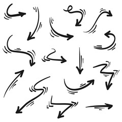 Hand drawn Arrows icons Set. arrow icon with various directions. Doodle vector illustration. isolated on a white background