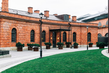 Beautiful old-fashioned brick building of the restaurant