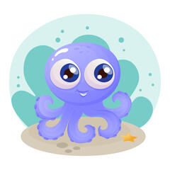 Vector cute octopus illustration