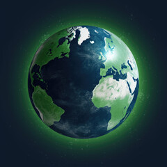 Earth globe on a black background. World globe model. Earth Day. Day of Peace. Saving the planet. Earth globe map. Generative ai illustration