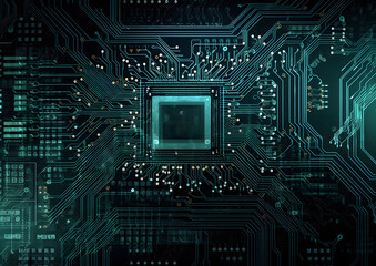 Electronic circuit board background, CPU chip on Motherboard, Generative AI