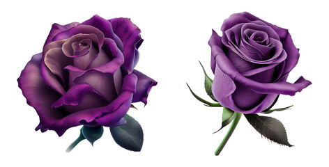 purple roses isolated on a transparent background. Spring flowers for layouts, cards, mockups, invitation etc.