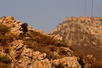 City palace and lake (green pond) in Alwar. Rajasthan, India
