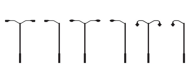 Public Street Light Pole Silhouette. Vector Illustration Isolated on White Background.