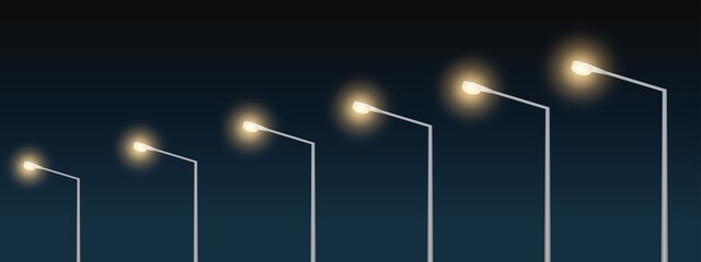 Public Street Light Pole at Night Against Dark Background. Vector Illustration.