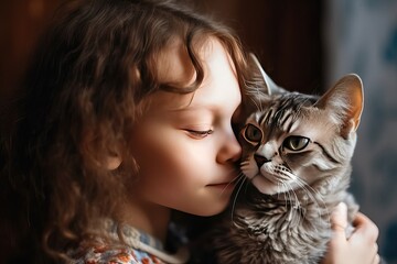 Cat lover, Woman Showing Love to Her Cat with a Kiss (AI generated)