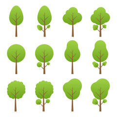 Set of Tree. Tree Icon. Vector Illustration Isolated on White Background.