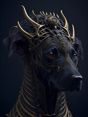 Staring dog steampunk with titanium decorative, generative ai