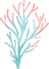 Cute watercolor colourful coral reef cartoon hand painting