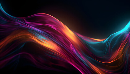 Naklejka premium Abstract neon wave background, lines, and bokeh lights. Data transfer concept. Digital wallpaper, Generative AI