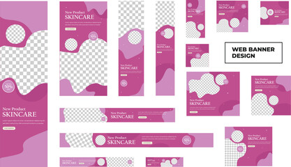 set of modern skincare web banners in standard size with a place for photos. Skincare ad banner cover header background for website design, Social media cover ads banner template.