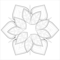 Pleasing decorative flower of Coloring book page for adult Black outline and white background