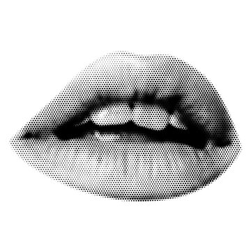 Halftone mouth. Collage design lips in trendy magazine style. Vector illustration with vintage grunge punk cutout element.
