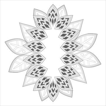 Pleasing decorative flower of Coloring book page for adult Black outline and white background