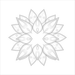 Pleasing decorative flower of Coloring book page for adult Black outline and white background