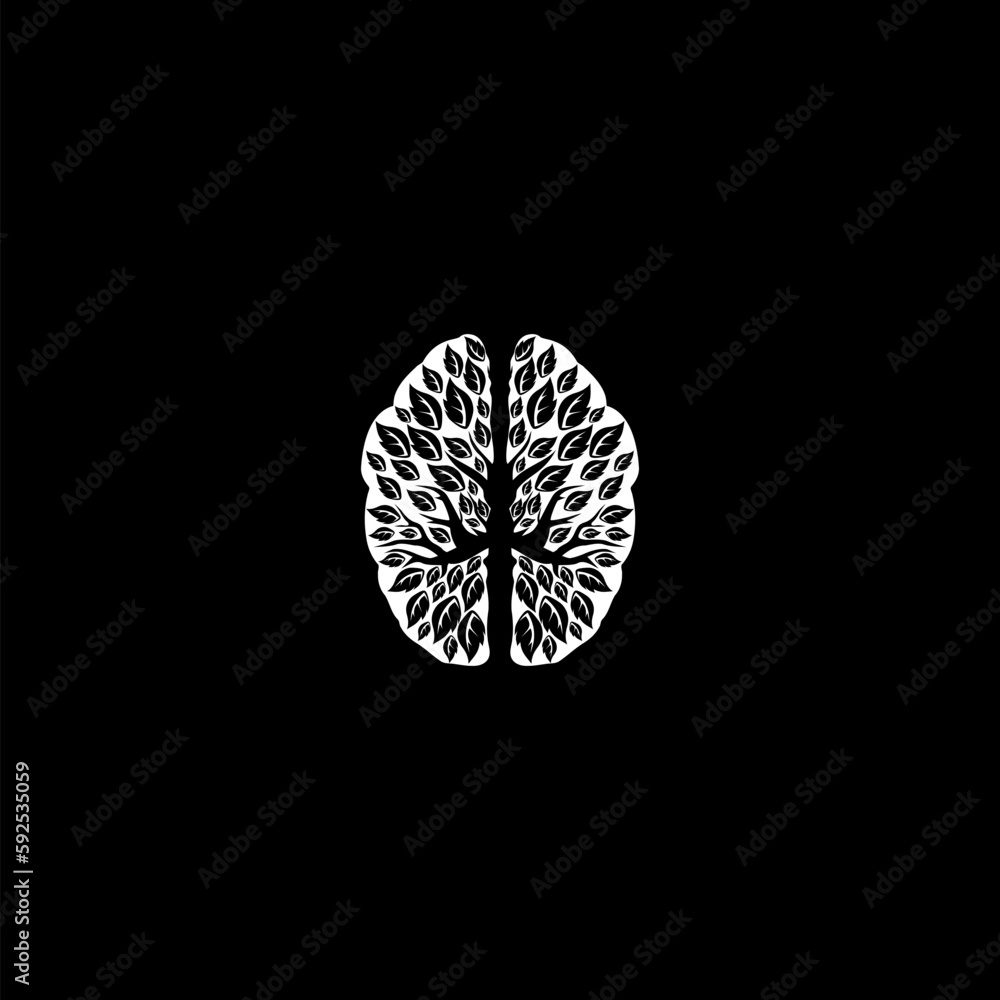 Poster brain tree logo art design isolate on dark background
