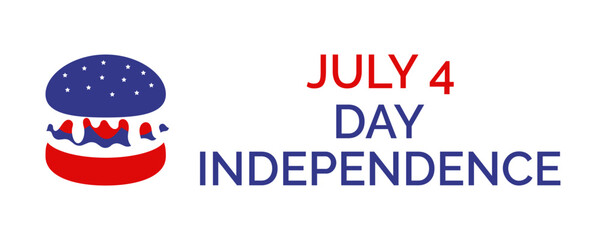 July 4 Independence Day in the USA. Burger in in traditional red, blue and white color. White background. Vector illustration.