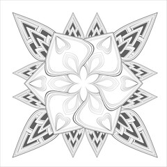 Pleasing decorative flower of Coloring book page for adult Black outline and white background
