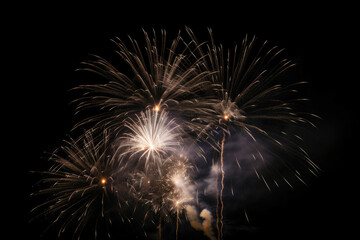 Obraz premium Fireworks in a black sky. Generate AI