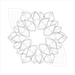 Pleasing decorative flower of Coloring book page for adult Black outline and white background