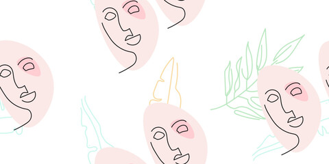 Face line pattern. Minimal art one line drawing.