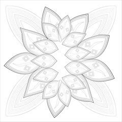 Pleasing decorative flower of Coloring book page for adult Black outline and white background