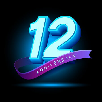 12 Anniversary 3D text with glow effect