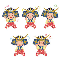 兜あり　袴の赤ちゃん女の子　表情セット2