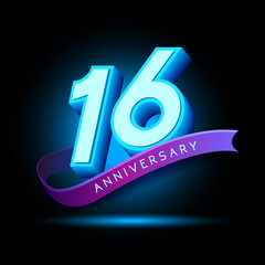 16 Anniversary 3D text with glow effect