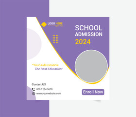 School admission social media post and web banner design template