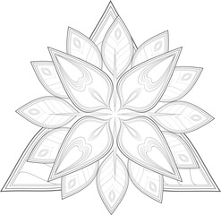 coloring page. Doodle flowers in black and white pleasing for adults' coloring page. pleasing decorative flower of Coloring book page for adult Black outline and white background