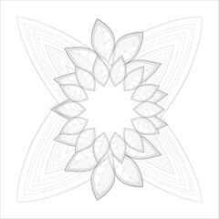 coloring page. Doodle flowers in black and white pleasing for adults' coloring page. pleasing decorative flower of Coloring book page for adult Black outline and white background